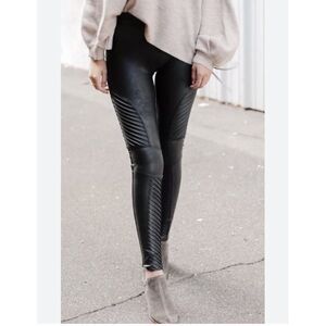 SPANX Black Faux Leather Moto Leggings Tights Size Small